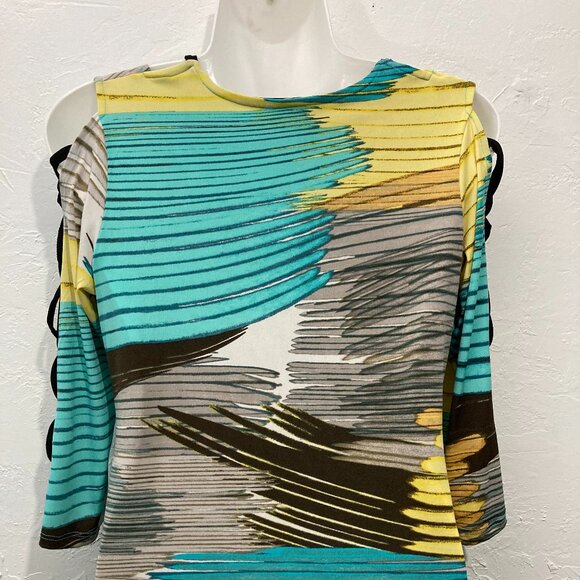 Fashque Studio Top Blouse Stretch Pullover Abstract Multi Asymmetrical S USA - Picture 5 of 11